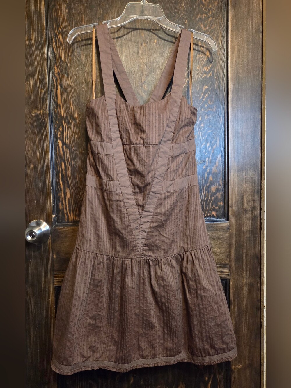 *Vntg*BCBGirls Sleeveless Boho Peasant Pinstripe Mini Dress In Chocolate Brown